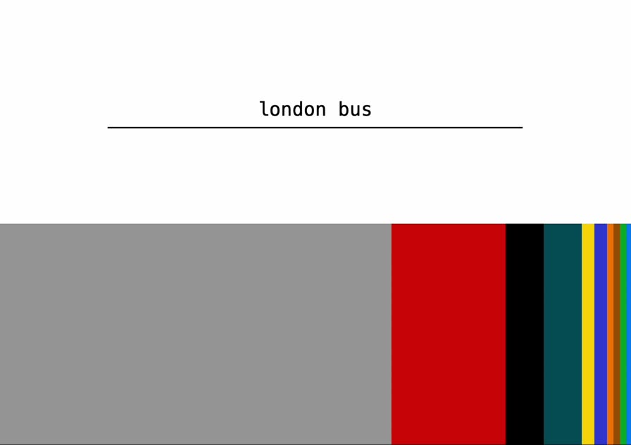 A white page with the words london bus typed in a text box, and below it a colour bar that is mostly grey, then red, black, dark teal and thin slivers of yellow, blue, orange and green.
